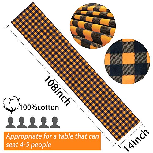 HAKACC 13x108 inches Pumpkin Color Buffalo Plaid Table Runner Cotton Burlap Table Runner for Halloween Holiday Birthday Party Table Home Decoration