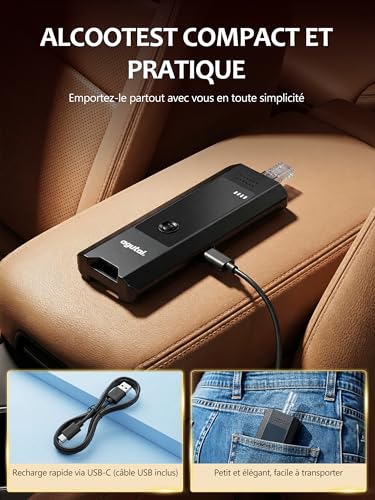 Professional Electronic Alcohol Tester - High Accuracy Alcohol Tester with LCD Digital Display - Portable Alcohol Tester USB C Rechargeable with 10 Tips