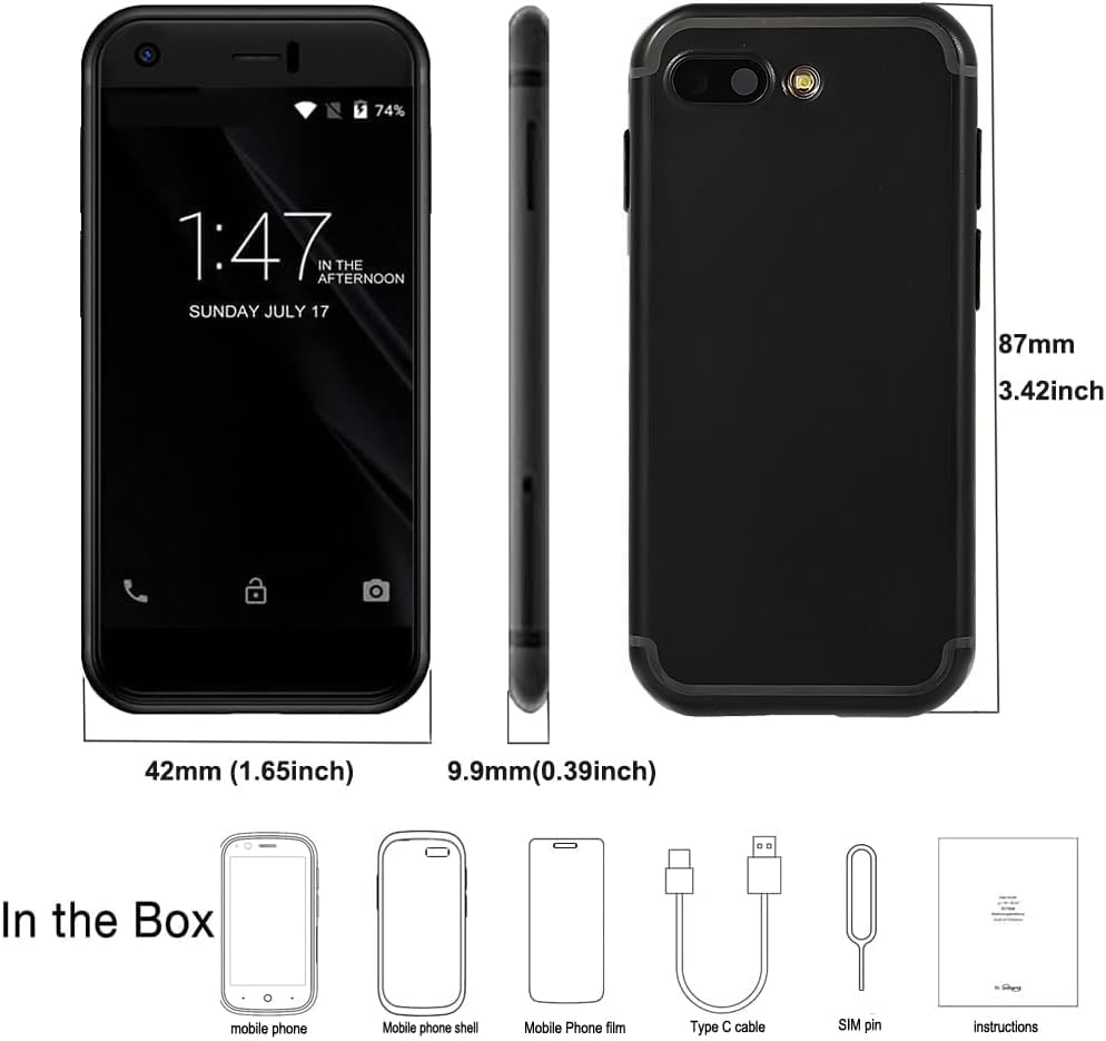 Hipipooo Super Small Mini Smartphone 3G Dual SIM Tiny Mobile Phone 1GB RAM 8GB ROM 5.0MP Quad Core Standby Unlocked Phones Kids Pocket 2.5 Inch Android Child Cellphone (Black)