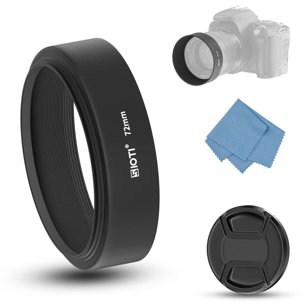 SIOTI Camera Standard Focus Metal Lens Hood with Cleaning Cloth and Lens Cap Compatible with Leica/Fuji/Nikon/Canon/Samsung Standard Thread Lens
