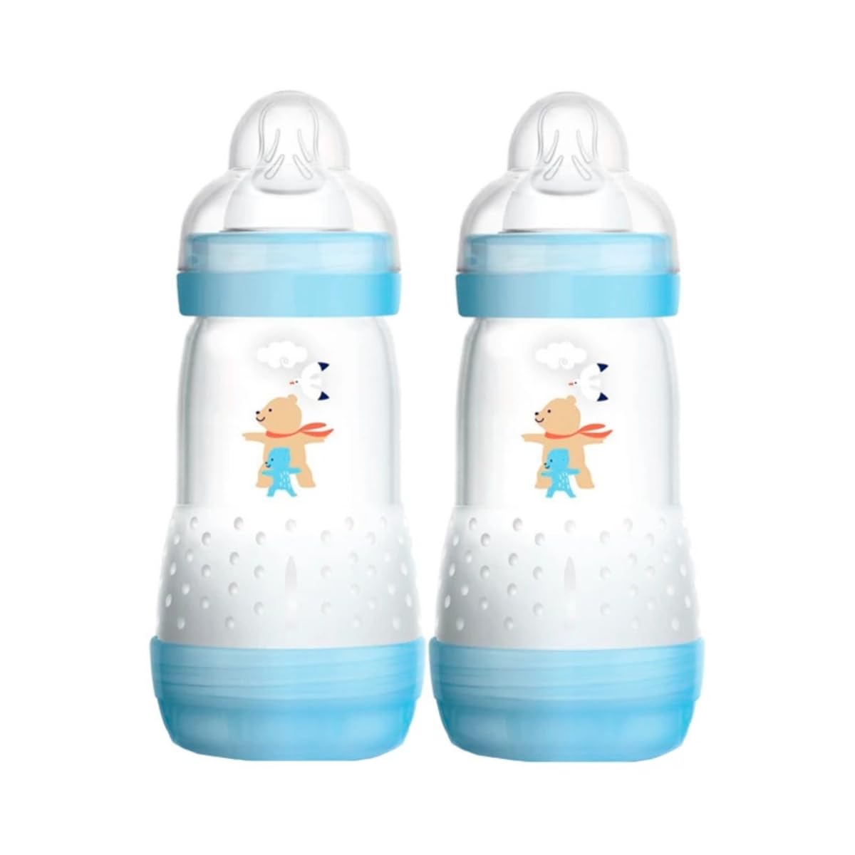 MAM A137 Easy Start Anti-Colic Bottle, Patented with SkinSoft™ Ultra Soft Silicone Teat, for Babies from 2 Months, Blue, Self-Sterilising in 3 Minutes, 260 ml, 2-Pack
