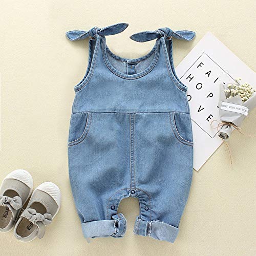 Happy Town Newborn Infant Baby Girls Denim Bodysuit Halter Sleeve