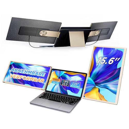 15,6 Zoll Triple Laptop Monitor Erweiterung, 1080P FHD Abnehmbar Laptop Bildschirm Extender, Tragbarer Monitor mit Halterung, Laptop Screen Extender Plug & Play