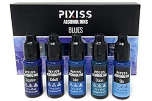 Pixiss Blue Alcohol Ink Set - 5 Shades of Highly Saturated Alcohol Ink for Epoxy Resin Supplies, Yupo Paper, Tumblers, Coasters - Resin Colorant for Epoxy Resin and Resin Art Supplies
