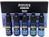 Pixiss Blue Alcohol Inks Set, 5 Shades of Highly