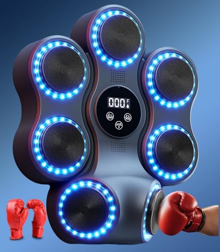 Maquina de Boxeo Musical, 9 velocidades Ajustables 11 Modos de Boxeo, Gancho Izquierdo y Derecho, con Bluetooth, con Guantes de Boxeo montados en la Pared, Apto para Adultos y Niños