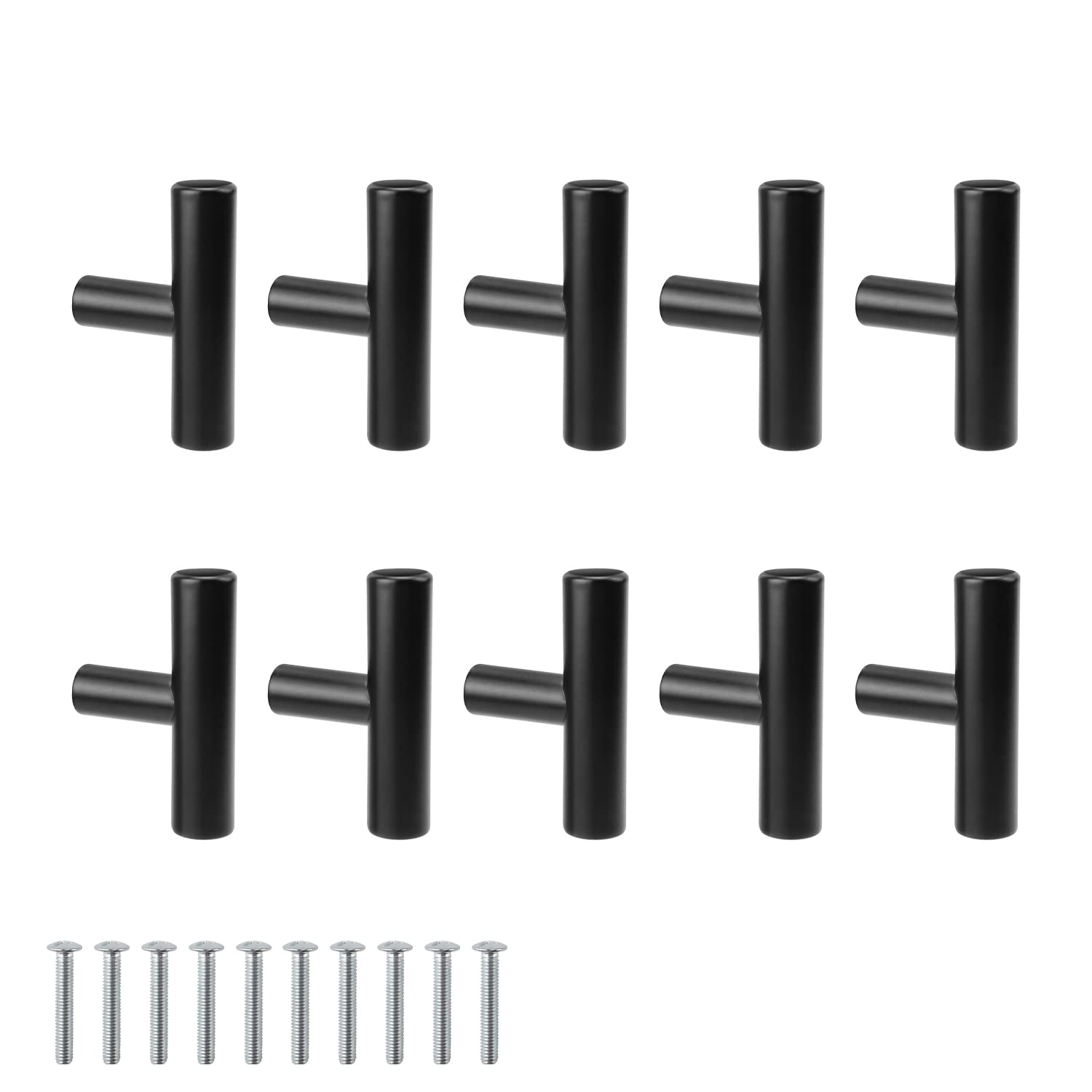 JANDH Small Stainless Steel Drawer Knobs Black Door Knobs Modern for Cupboards Dressing Tables Pack of 10