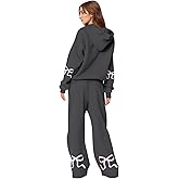 Gumipy Sweatsuits Women 2 Piece Outfit Bow Graphic Cute Hoodies Matching Wide Leg Sweatpants Lounge Sets Fleece Sweat Set