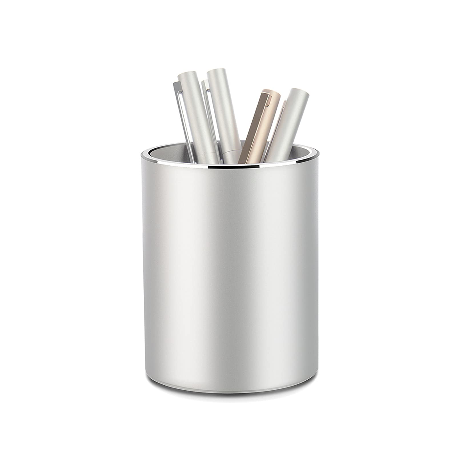 VAYDEER Metal Pen Holder Aluminum Pen Pot, Round Pencil Holder Pot Desktop Makeup Brush Holder Pot for Desk, Office/School Pen Storage Organizer - Silver