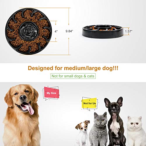 KASBAH Slow Feeder Dog Bowl for Large Dogs, Non Slip Puzzle Bowl- Anti-Gulping Dog Food Bowl Non Toxic Bloat Stop Large Dog Bowl, Black