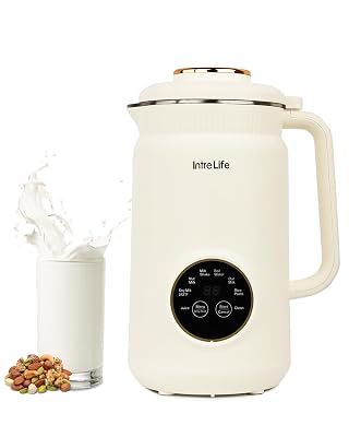 IntreLife 34 oz Nut Milk Maker Machine, 8 in 1 Soy Milk Maker with Nut Milk Bag, Plant Based Milk Maker for Almond, Oat, with Delay Start/Keep Warm/Self Cleaning, Cream