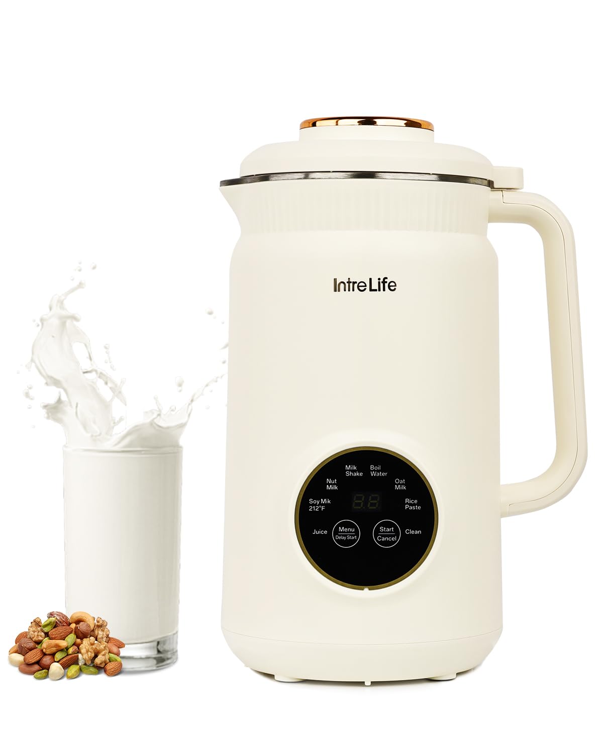 IntreLife Máquina para hacer leche de nueces de 34 oz, máquina para hacer leche de soja 8 en 1 con bolsa de leche de nueces, máquina para hacer leche a base de plantas para almendras, avena, con inicio retardado/mantener caliente/autolimpieza, crema