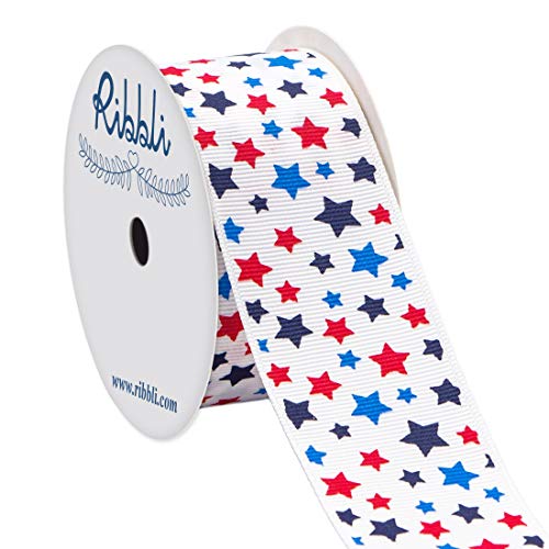 Ribbli Grosgrain Stars Patriotic Ribbon,1-1/2 Inch x 10 Yard,White/Navy/Blue/Red,Use for Memorial Day, Veterans Day, 4th of July, President's Day, USA Decorations