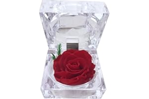 DoraMagic Preserved Rose Real Forever Rose in Mini Clear Ring Box, Eternal Flower Rose Gifts for Women Mom Girlfriend Grandma, Mothers Day, Anniversary, Valentines, Christmas, Birthday (red)