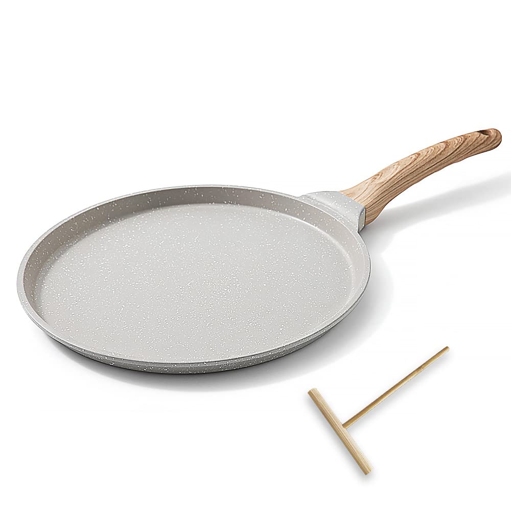 Bobikuke Non-Stick Crepe Pan, 25 cm Cast Aluminium Pancake Pan, Induction Compatible - White