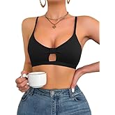 Remidoo Women's Knit Adjustable Straps Bra Cut Out Front Knot Wireless Cami Bralette