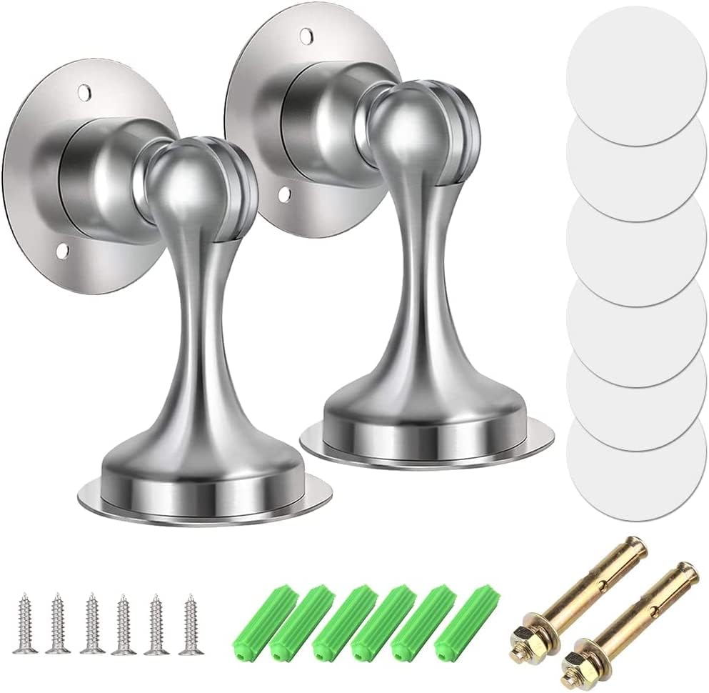 Stainless Steel Magnetic Door Stopper 2 Pack, Anti Bump Wall Silent, Door Sucker Suitable for Bedroom, Living Room, Bathroom, Balcony, Office (Brushed Steel Colour)