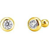 Minimalist CZ Bezel 20g Ball Cartilage Stud Earrings for Women 925 Sterling Silver Round Cubic Zirconia Small Studs Tragus Screw Back Post Earring Cute Dainty Jewelrys