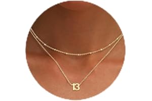 ESPVO Number Necklace for Women, 14K Gold Plated Layered Chain Number Pendant Jewelry Gifts for Sister Mom Girlfriend Daughte