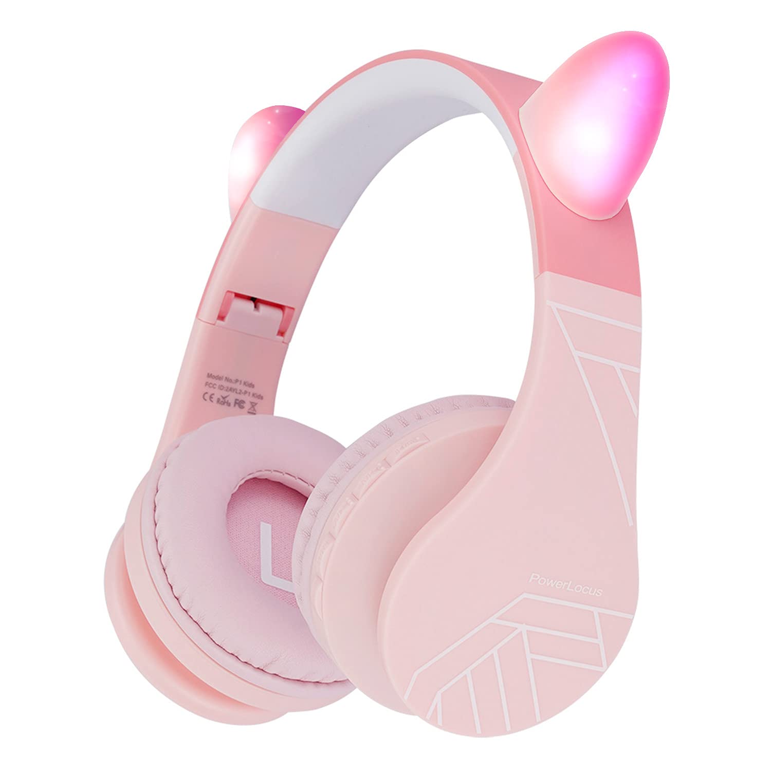 PowerLocus Bluetooth Headphones for Kids, Kids Wireless Headphones Cat Ear LED Light Up, Foldable Volume Limited Headphone with Microphone Wireless/Wired Headset with Micro SD/TF for Phones/PC/iPad — image 1