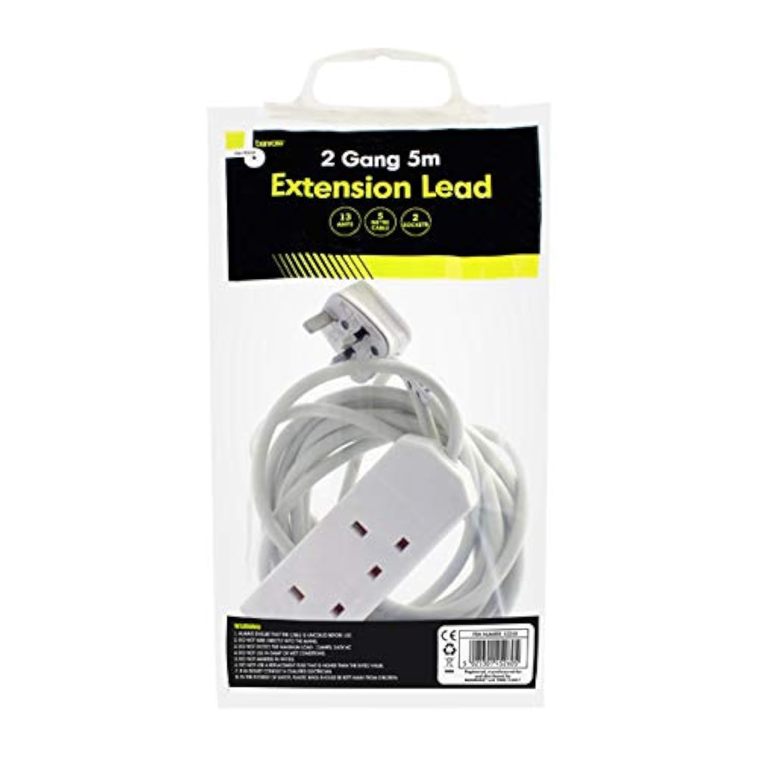 Benross 45260 2-Way Extension Cable / 5 Metre Extension Lead/Ideal for Home, Office or Garden / 2 UK Plug Sockets / 240V AC, 13 Amps/White Colour Cable