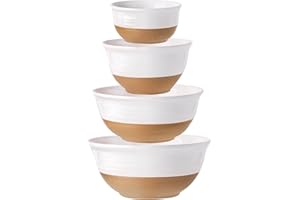 Hasense Mixing Bowls Set, 2.1/1.5/1.0/0.5 Qt Ceramic Nesting Bowls for Kitchen, Large Serving Bowls for Cooking, Prepping, Sa