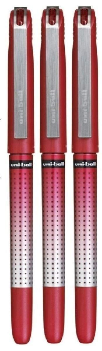 Uni Ball Red 0.5mm Nib (0.4mm Line) Eye Needle Point Rollerball Colour Pen Waterproof Lightfast Pigment Ink UB-185S (Pack Of 3)