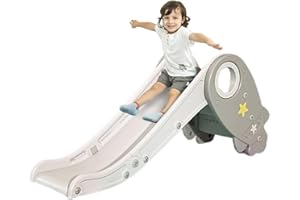 MOCUTEEN Kids Slide for Toddlers Age 1-3 Plastic Folding Indoor Freestanding Slide Easy Assemble Children Climber Playset Toy Rocket White