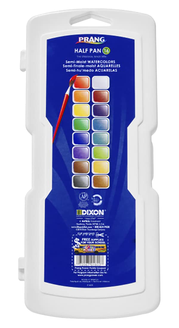 Photo 1 of Prang Half Pan Watercolor Paint Set with Brush and Lid, Refillable, 16 Assorted Colors, (01600), 18 Piece Set