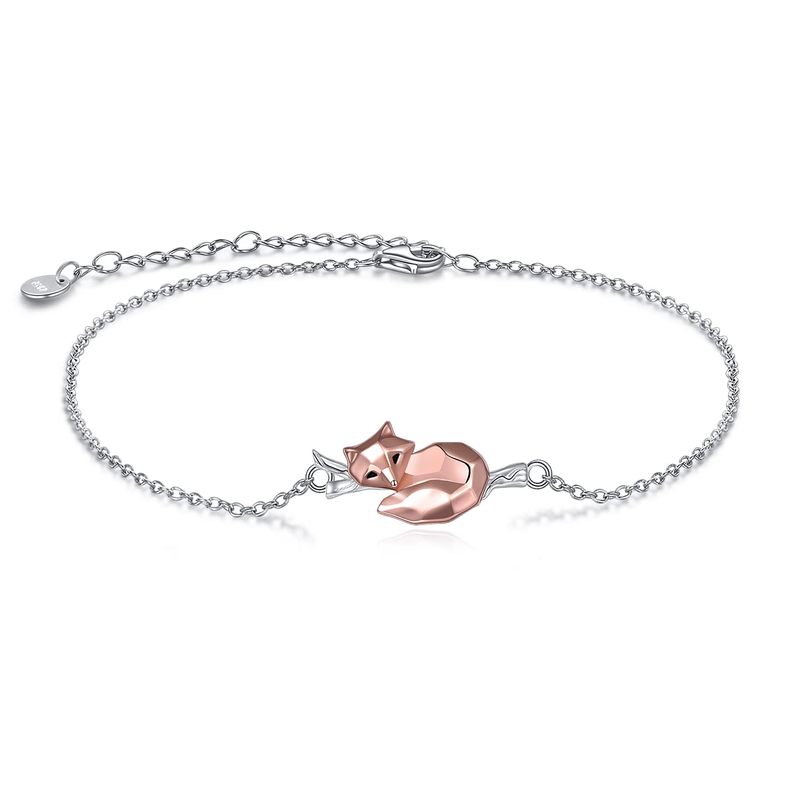 YAFEINI Fox Bracelet 925 Sterling Silver Tree Branch Origami Fox Bracelet Jewelry Gifts for Women Mom Wife