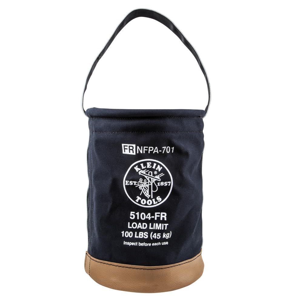 KLEIN TOOLS 5104FR Canvas Bucket, Flame-Resistant Tool Bucket Made of No. 4 Canvas, with Double-Reinforced Bottom, 100-Pound Load Rated
