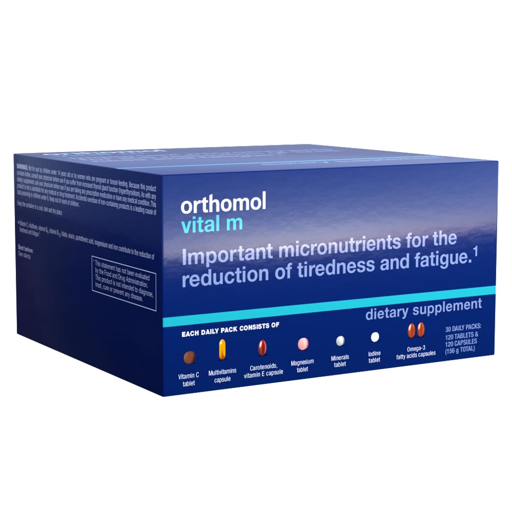 Orthomol Vital M Tablet Packets, Men's Multivitamin, 30-Day Supply, Vitamins A, B, C, D, E, K, Iodine, Omega-3