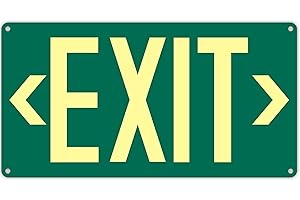 BMYTOO 1Pack Photoluminescent Exit Sign Green - Aluminum -14.25"x 7.5" Glow In The Dark Adhesive Backing- Includes 2pcs Removable Arrows- Non Electrical Green Exit Light