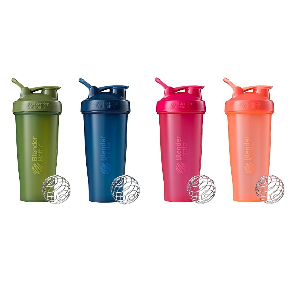 BlenderBottle 2-Pack 28-Ounce Classic Shaker Bottles for Protein Shakes and Pre Workout, Moss/Moss and Navy/Navy and All Pink and Coral Image