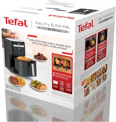 Tefal Easy Fry & Grill XXL Heißluftfritteuse 6,5 L – Airfryer mit Flexcook-Trennwand (XXL oder geteilt), 8 Programme, 80–220 °C, Druckguss-Grillplatte, fettarm frittieren, spülmaschinenfest EY8018 10