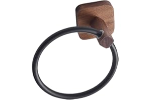 Veemoon Wall Mount Walnut Wood Towel Ring Bathroom Towel Holder No Drilling for Washroom