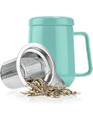 Tealyra - Peak Ceramic Turquoise Tea Cup Infuser - 19-ounce - Large Tea High-Fired Ceramic Mug with Lid and Stainless Steel Infuser - Tea-For-One Perfect Set for Office and Home Uses - 580 milliliter