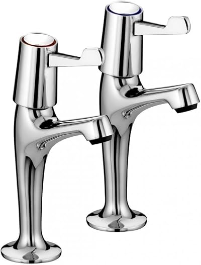 Bristan Value High Neck Pillar Taps Chrome Deck Mounted Ceramic Disc Valves