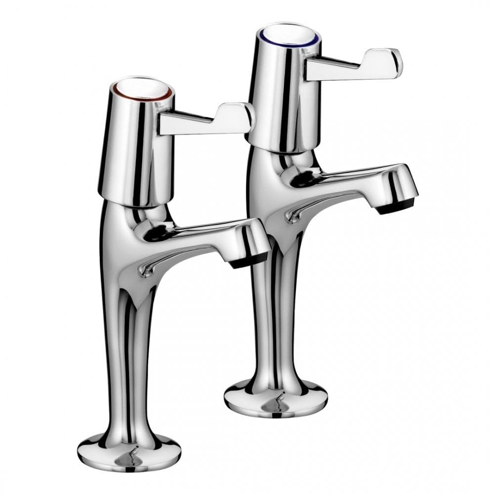 Bristan Value High Neck Pillar Taps with Durable Ceramic Disc Valves, Deck Mounted, Chrome Finish