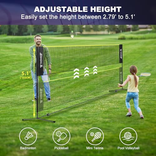 BAGAIL Badminton Net 3M/4M/5M, Height Adjustable Net, Foldable Poles and Portable Carry Bag, Quick Assemble Sports Net for Badminton in Garden, Tennis & Pickleball in Park or Junior Beach Volleyball
