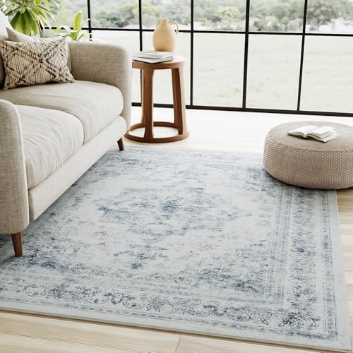 HUGEAR Blau Vintage Teppich Wohnzimmer 120x180cm Waschbar