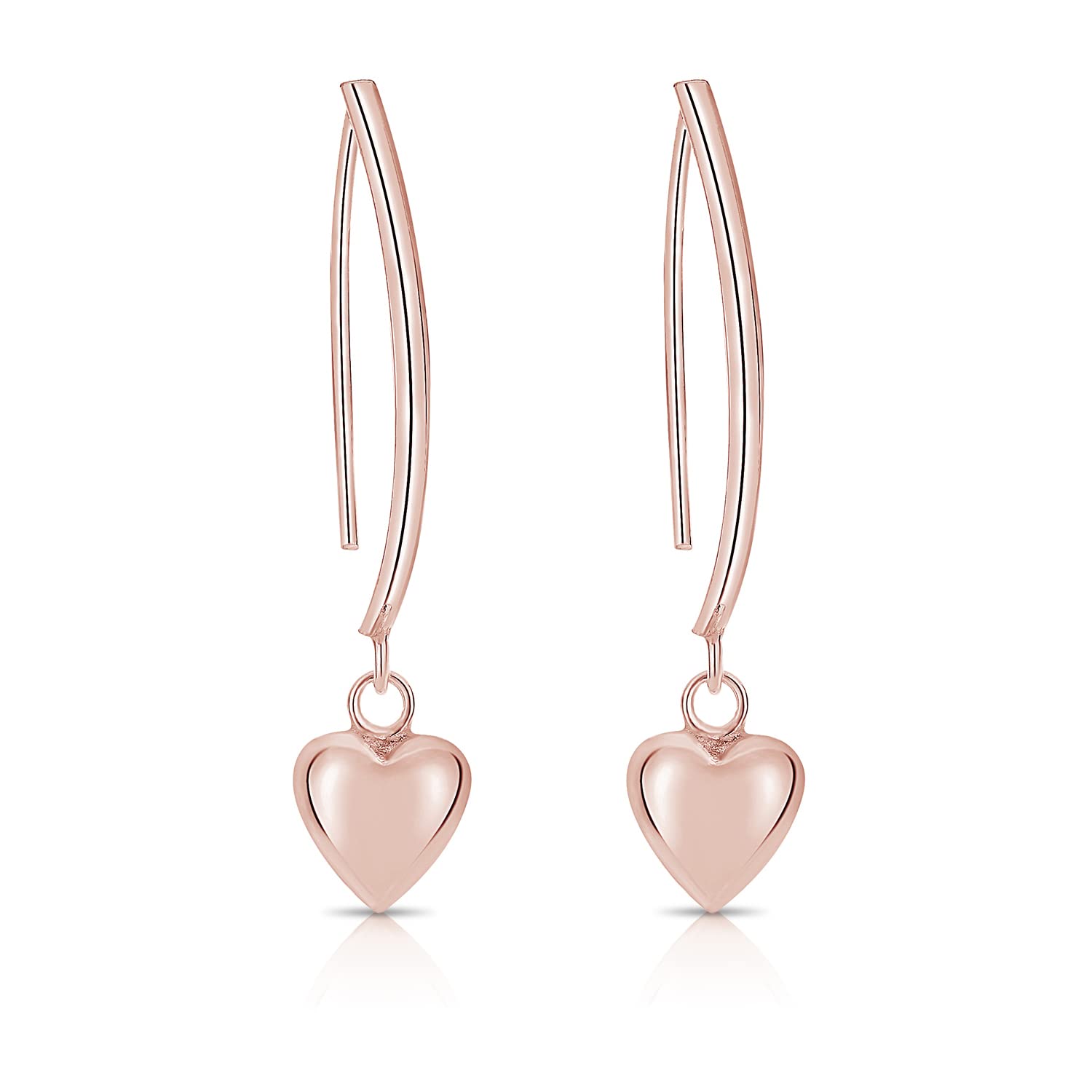 DTPsilver® 925 Sterling Silver Rose Gold Plated Hook with 7 mm Small Heart Dangle Earrings - Dimensions: 7 x 35 mm