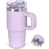 Cosictic 14 Oz Flip Straw Tumbler with Handle for Kids, Stainless Steel Double Wall Insulated Cup for Children with Flip Top Lid, 14 Oz Leak-proof Cups for Kids, Purple