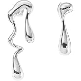 Irregular Waterdrop Earrings Mismatched Earrings, Melting Liquid Asymmetrical Stainless Steel Drop Earrings, Gold Statement Earrings for Women
