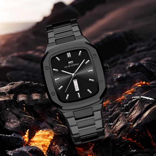 Cuadrado Reloj de Pulsera para Hombre de Acero Inoxidable con Reloj Hombre De Cuarzo Impermeable