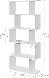 VASAGLE 5-Tier Bookshelf Room Divider White LBC62WT Modern Storage view 5