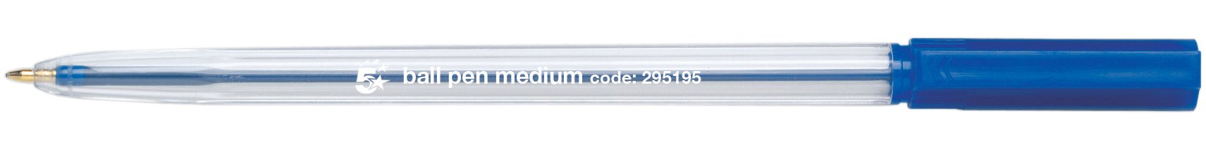 5 Star Office Ball Pen Clear Barrel Medium 1.0mm Tip 0.7mm Line Blue [Pack 50]