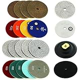 Stonecraft - 4" inch Diamond Polishing Metal Bond Pads Wet/Dry 11 Piece Set with White Buff + Backed Pad for Granite Marble Concrete (White)