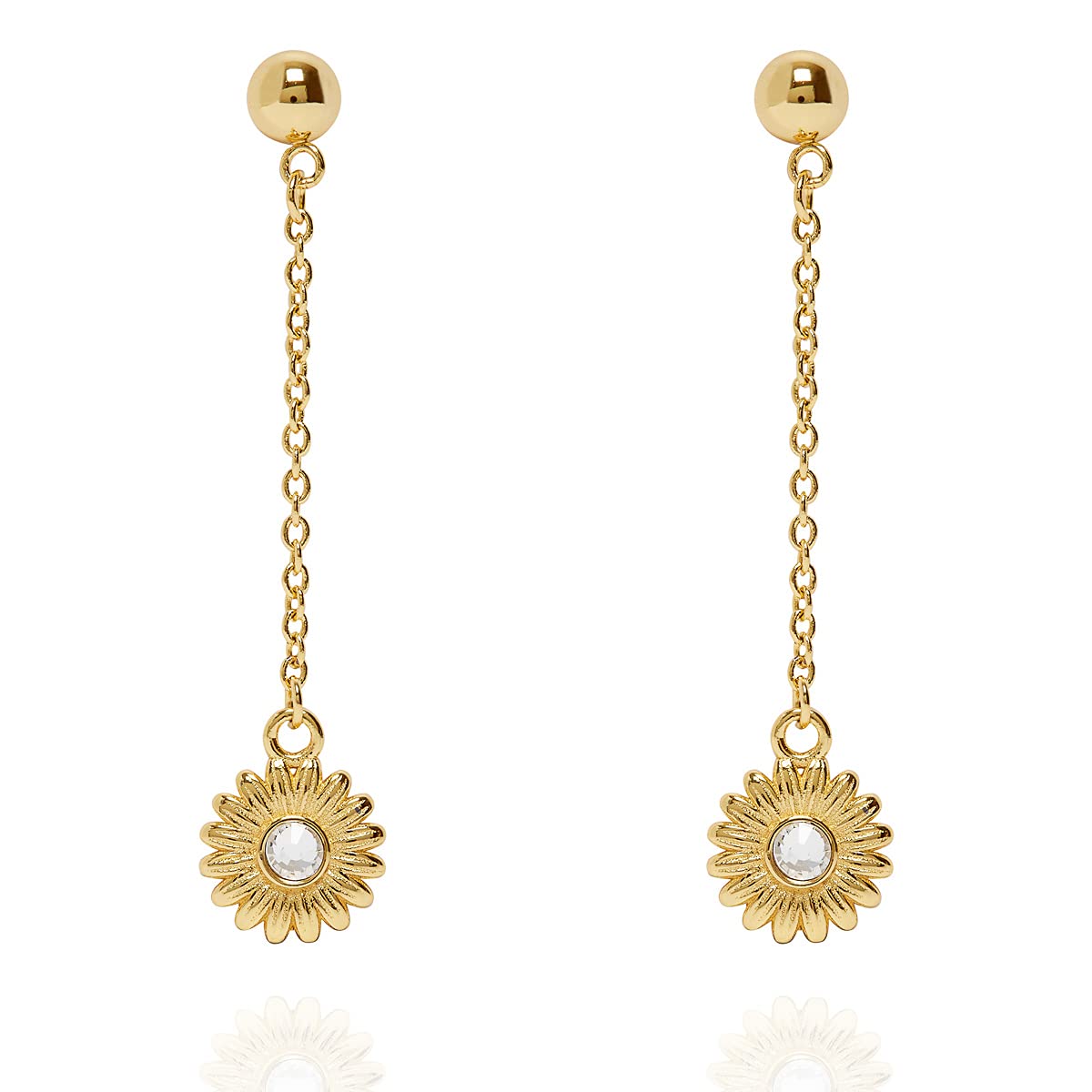 Annie Oak Womens 925 Silver 18k Yellow Gold Daisy Drop Earrings