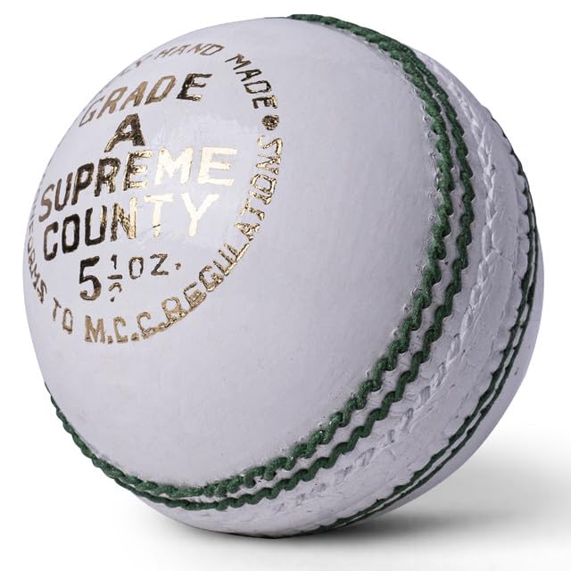 Zipper Leather Cricket Ball Senior Match Quality Hand Stitched Balls 5.50oz Weight (Supreme County (White), Pack of 1)